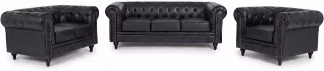 Bravich 6-Seater Chesterfield Scroll Arm Faux Leather Sofa in Black