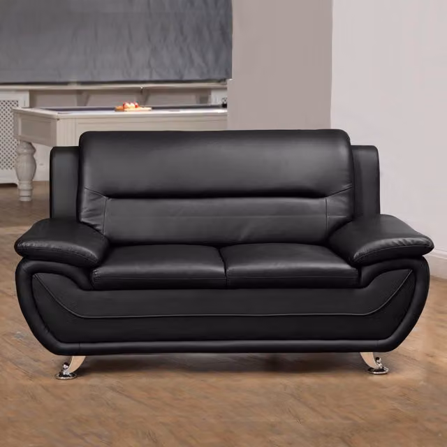 Artemis Home Dexter 2 Seat Sofa in Black Synthetic Leather with Solid Wood Frame