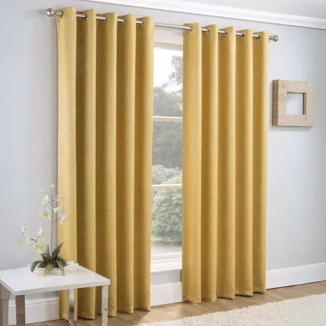 Enhanced Living Vogue Ochre Thermal Eyelet Curtains, W: 168 cm x H: 137 cm – 1