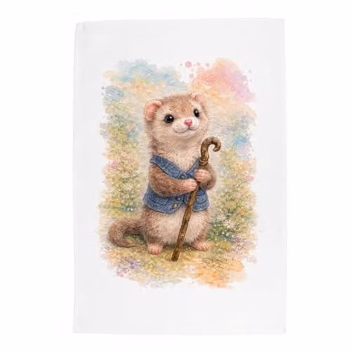 Purely Home Cute Fuzzy Ferret Cotton Tea Towel in Multicolour, W 67 cm x H 45 cm