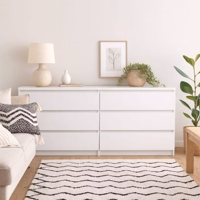 Wyld Haus Budapest White 6 Drawer Wide Chest in Lacquered Wood