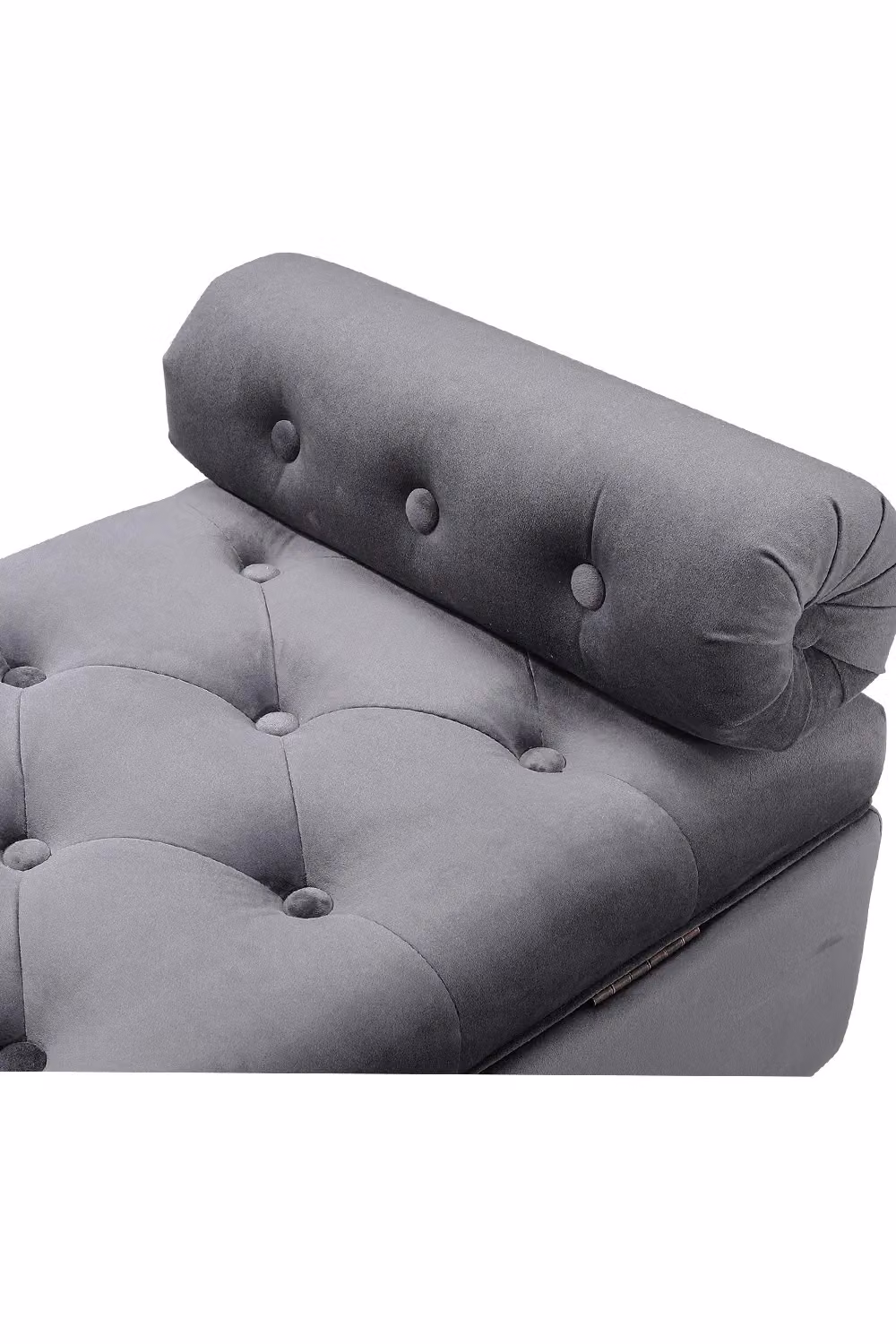 Livingandhome Grey Velvet Upholstered Straight Storage Bench with Armrests – 3