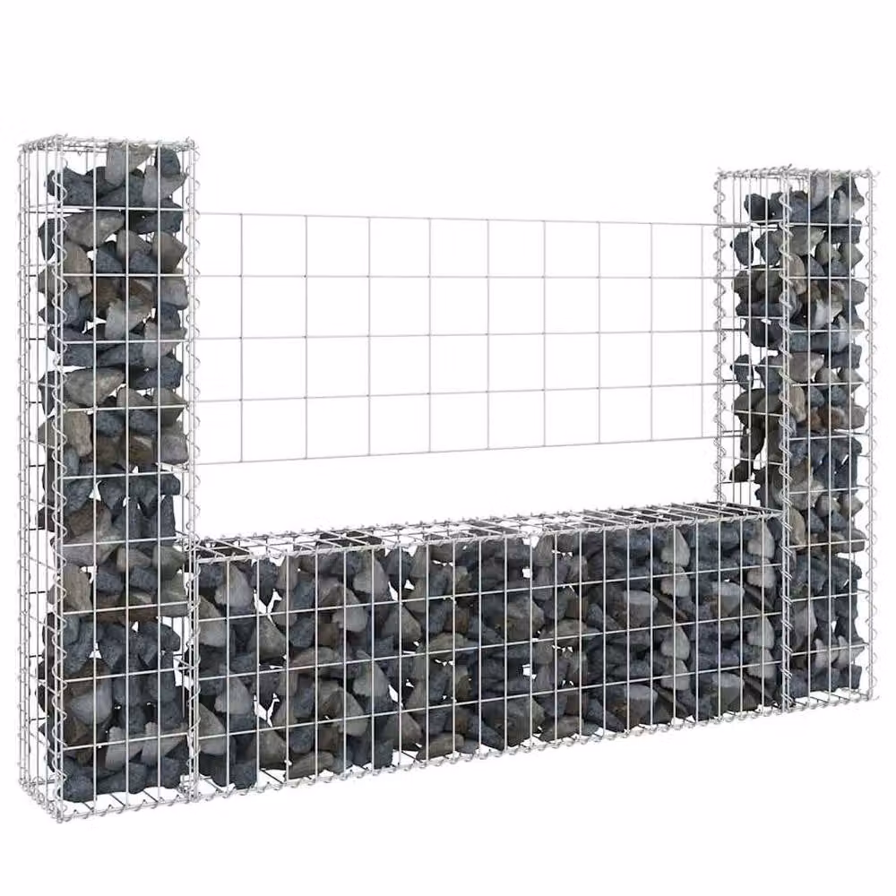 Berkfield Home U-shape Metal Gabion Basket with 2 Posts, Silver, W: 140 cm, D: 20 cm, H: 100 cm – 2
