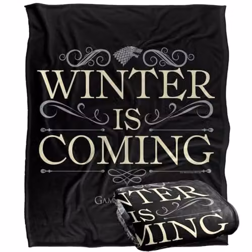 Warner Bros. Game of Thrones Winter Is Coming Scroll Silky Touch Super Soft Fleece Throw Blanket, Multicolour, W: 152 cm, D: 127 cm – 1