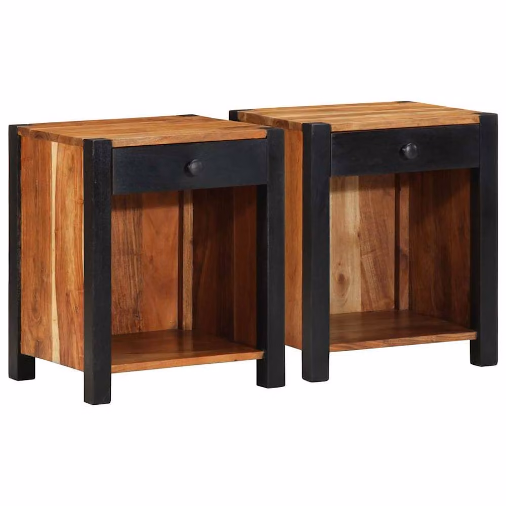 Berkfield Home Set of 2 Solid Wood Acacia Bedside Cabinets in Brown, W/D/H: 40 x 35 x 50 cm – 2