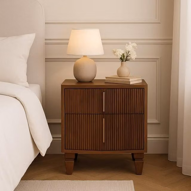 Artisan Furniture Solid Wood Louvre Bedside Unit in Brown