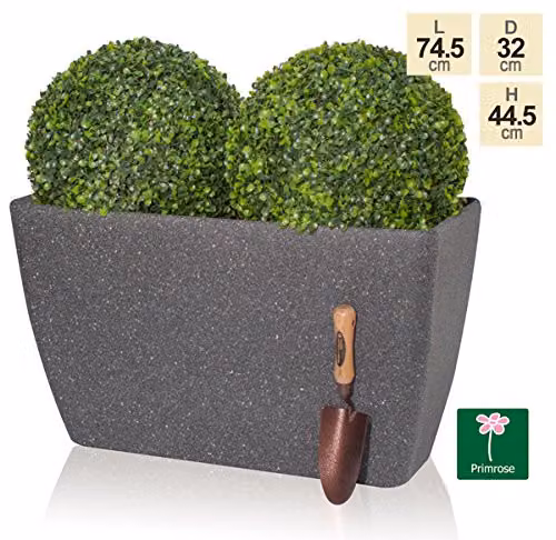 Primrose Stone Effect Resin Trough Planter in Grey, W: 75 cm, D: 44.5 cm, H: 32 cm