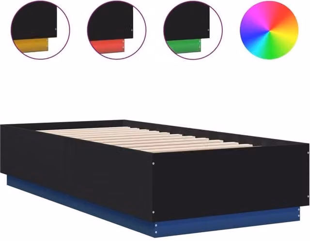 Berkfield Home Modern Black Bed Frame with LED Under-Bed Lighting and USB Charging Port, W/D/H: 90 x 200 cm