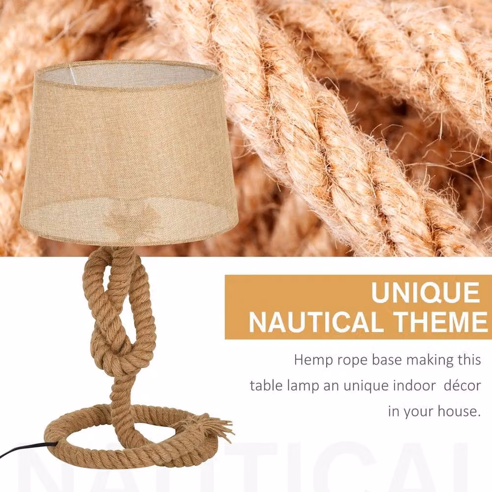 EONLION Nautical Style Rope and Metal Table Lamp with Beige Fabric Shade, H 48 cm x W 30 cm x D 30 cm – 3