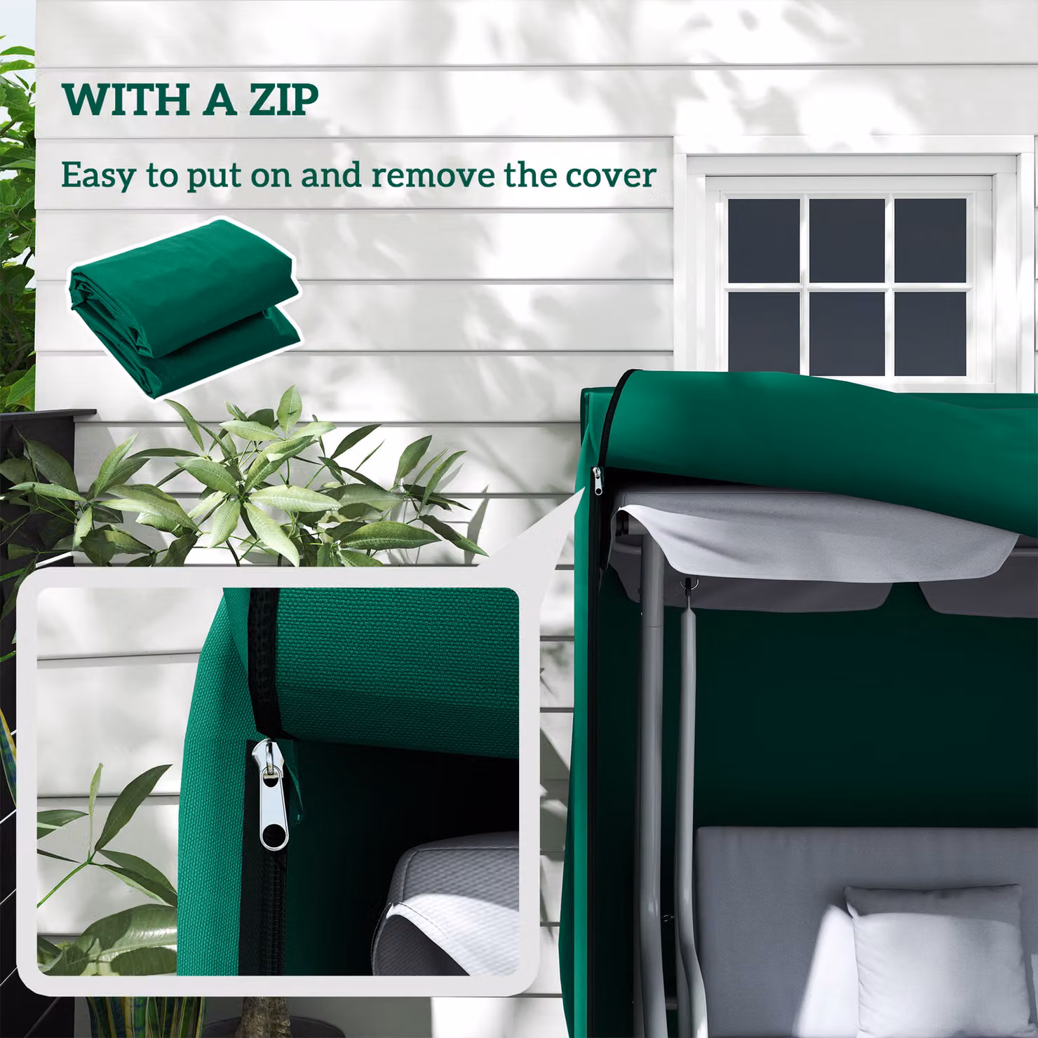Outsunny Green Three-Seater Swing Chair Protective Cover, W: 220 cm, D: 125 cm, H: 120 cm – 6