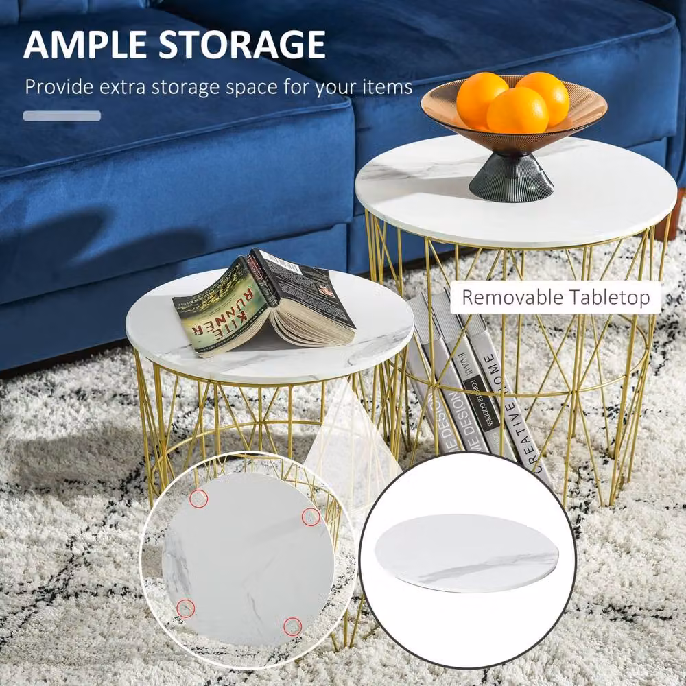 Wyld Haus Tokael Set of 2 Round Nesting Side Tables in White and Gold – 4