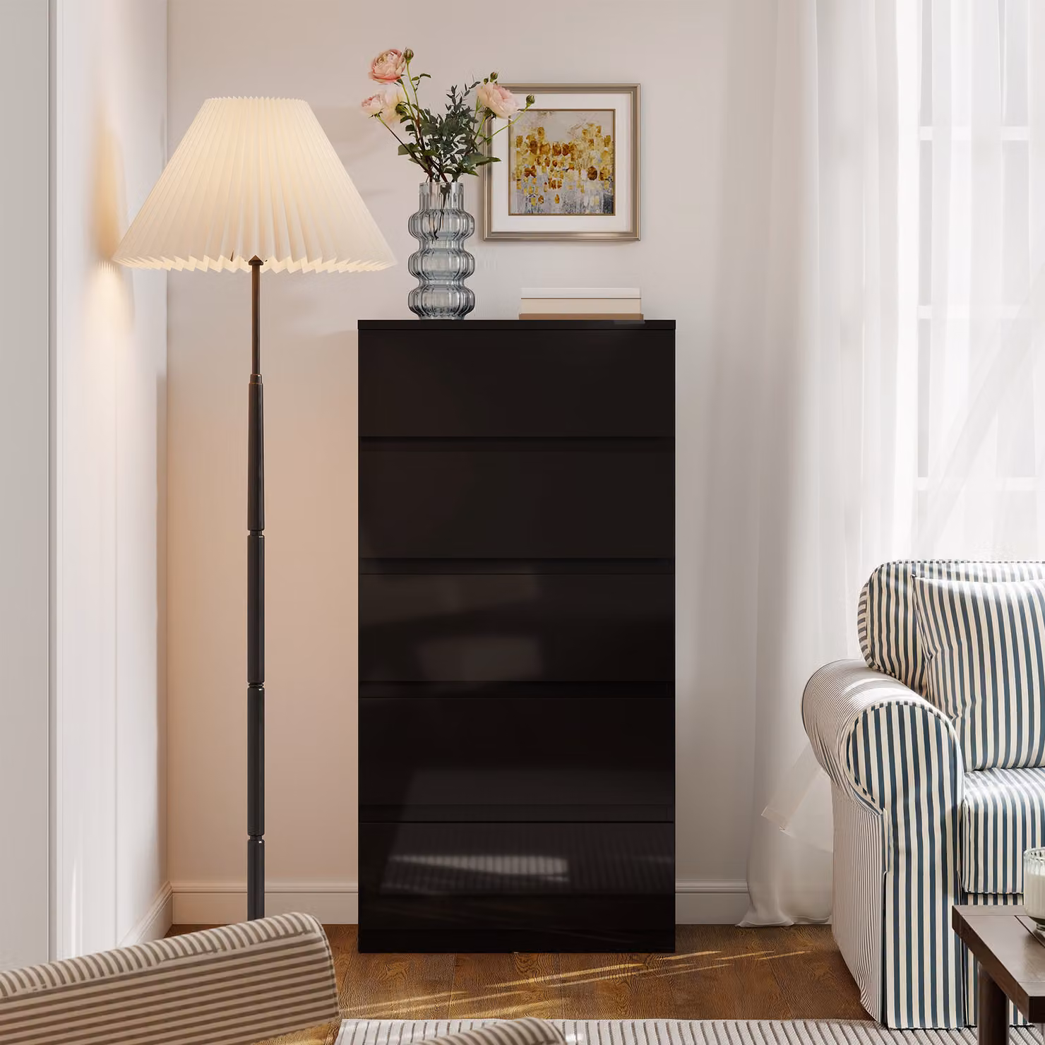 HOMCOM Modern 5-Drawer Chest of Drawers with Soft-Close Drawers in Black Glossy Finish – 7