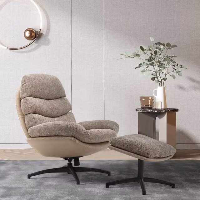Livingandhome Modern Chenille Lounge Chair with Ottoman and Armrests, Brown