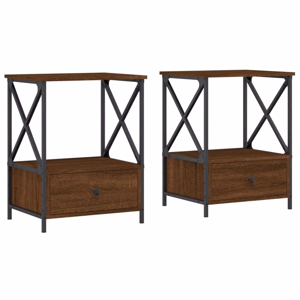 Berkfield Home Set of 2 Brown Oak Bedside Tables, W/D/H: 50 x 41 x 65 cm – 2