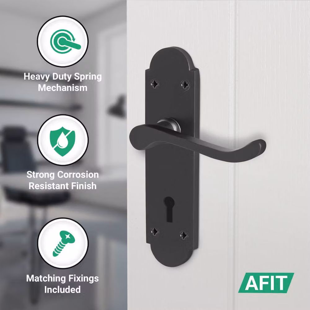 AFIT Matt Black Door Handle and Lock Set, 1 Pair of Backplate Handles, W/D/H: 15.0 x 17.2 x 15.0 cm – 3