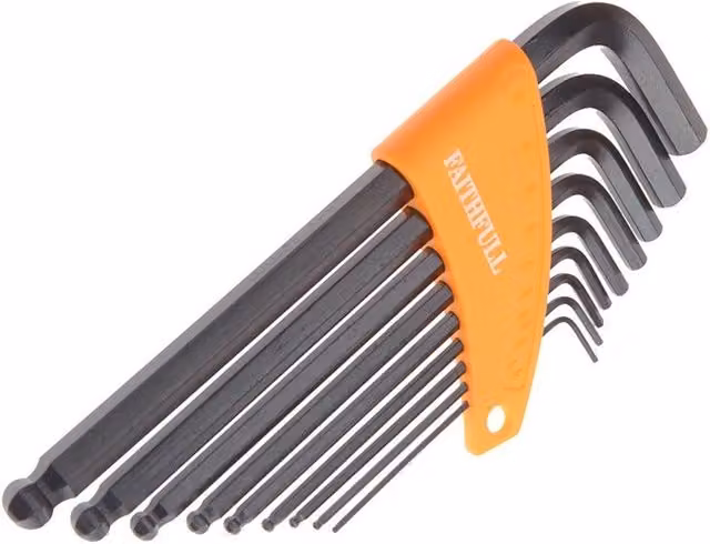 Faithfull 9 Piece Metric Ball End Long Arm Hexagon Key Set in Multicolour Chrome Vanadium and Stainless Steel