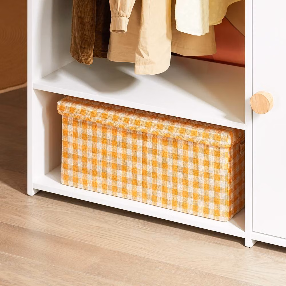 SoBuy Children's Wardrobe in White with Bamboo Hanging Rod and Internal Shelves – 4