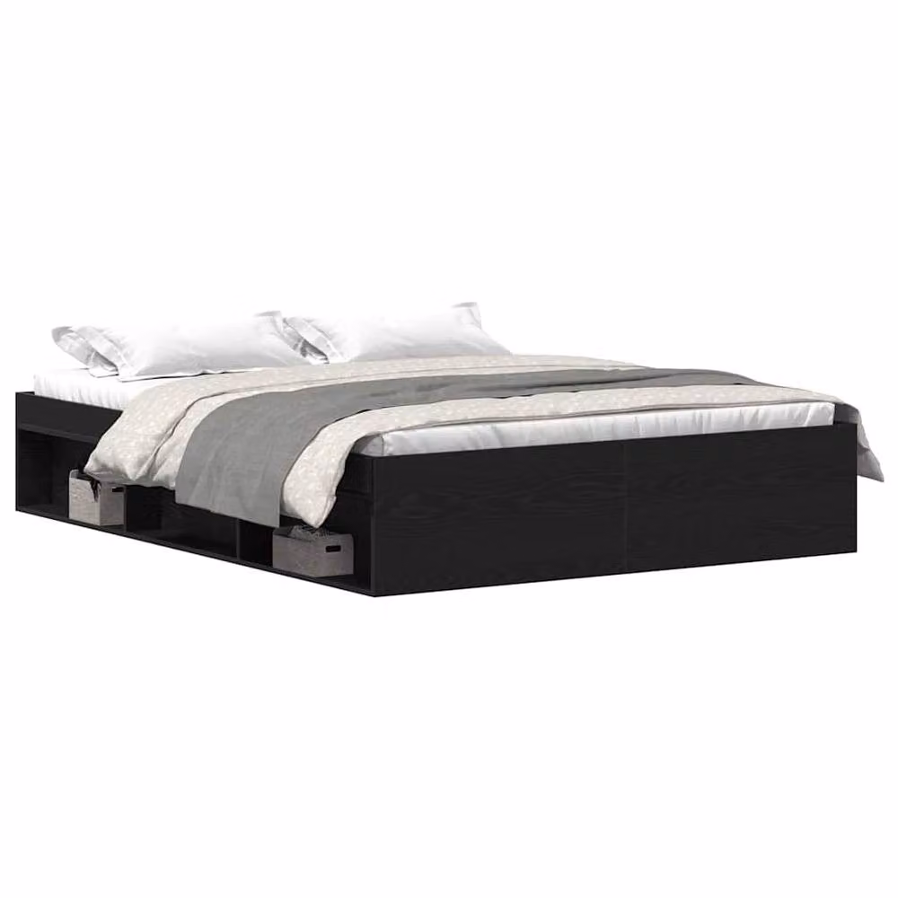 Berkfield Home Durable Bed Frame in Black Oak, W/D/H: 150 x 200 x 35 cm – 2