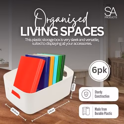 SA Products Set of 6 Stackable Plastic Storage Baskets with Handles, White – 2