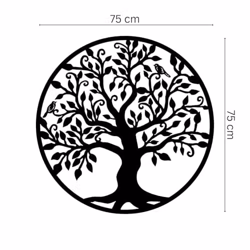 YOUR HOME RULEZ Tree of Life with Birds Metal Wall Art, Black, W/H: 75 x 75 cm – 5