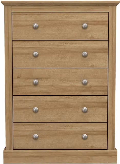 LPD Home Devon 5-Drawer Chest in Oak Brown