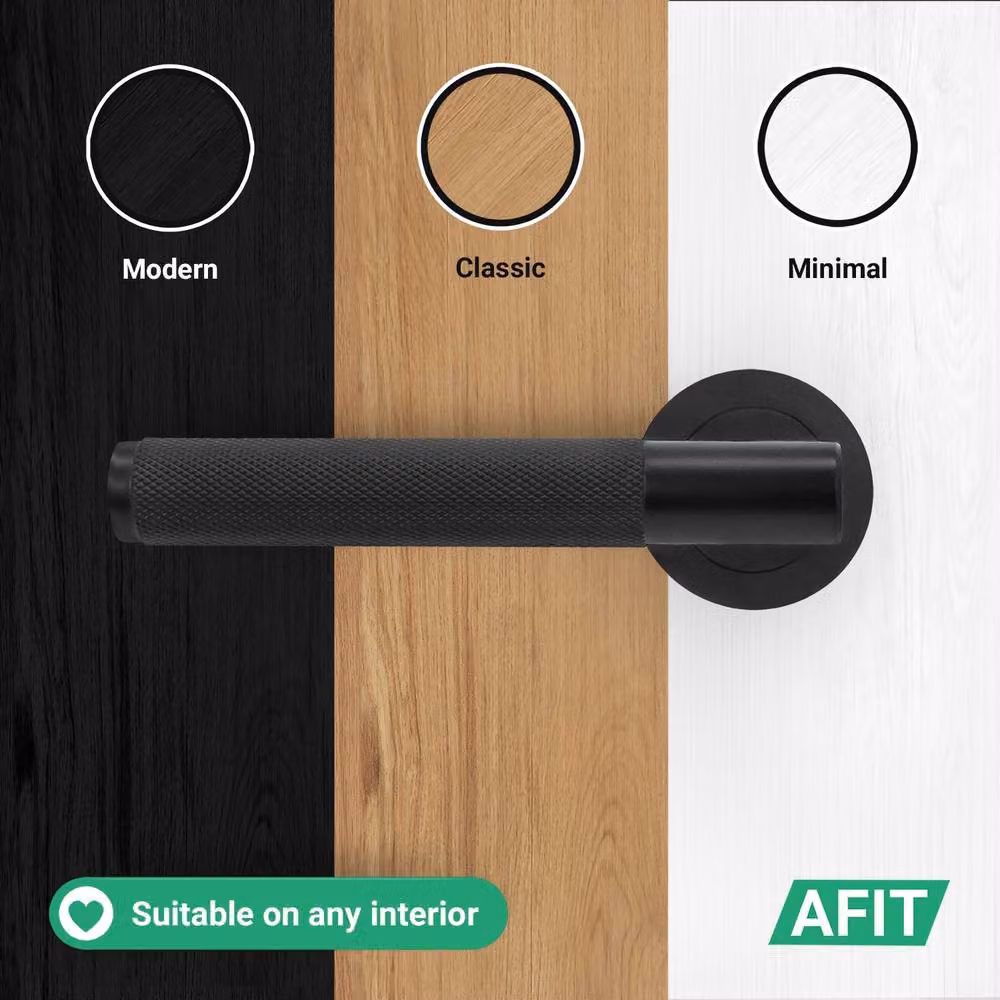 AFIT Matt Black Bathroom Door Handle Rose with WC Lock and Hinges, W/D/H: 15 x 15 x 2 cm – 6
