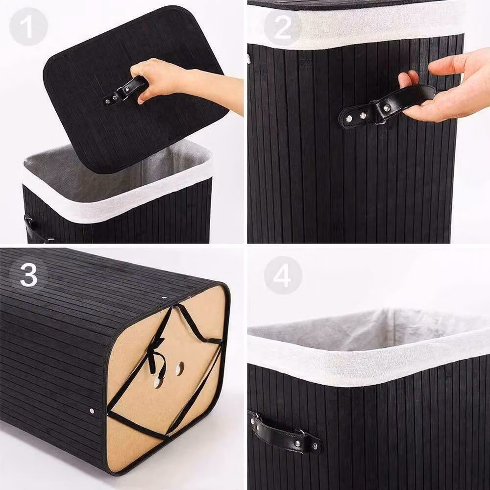 FORGEVIO Bamboo Laundry Hamper Bin with Removable Bag and Handles, Black – 2
