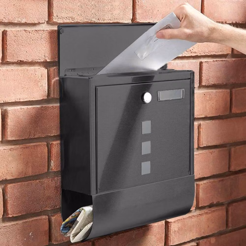 PAWNORA Steel Wall Mount Mail Letter Box in Black W/D/H: 33.3 x 30.5 cm – 4