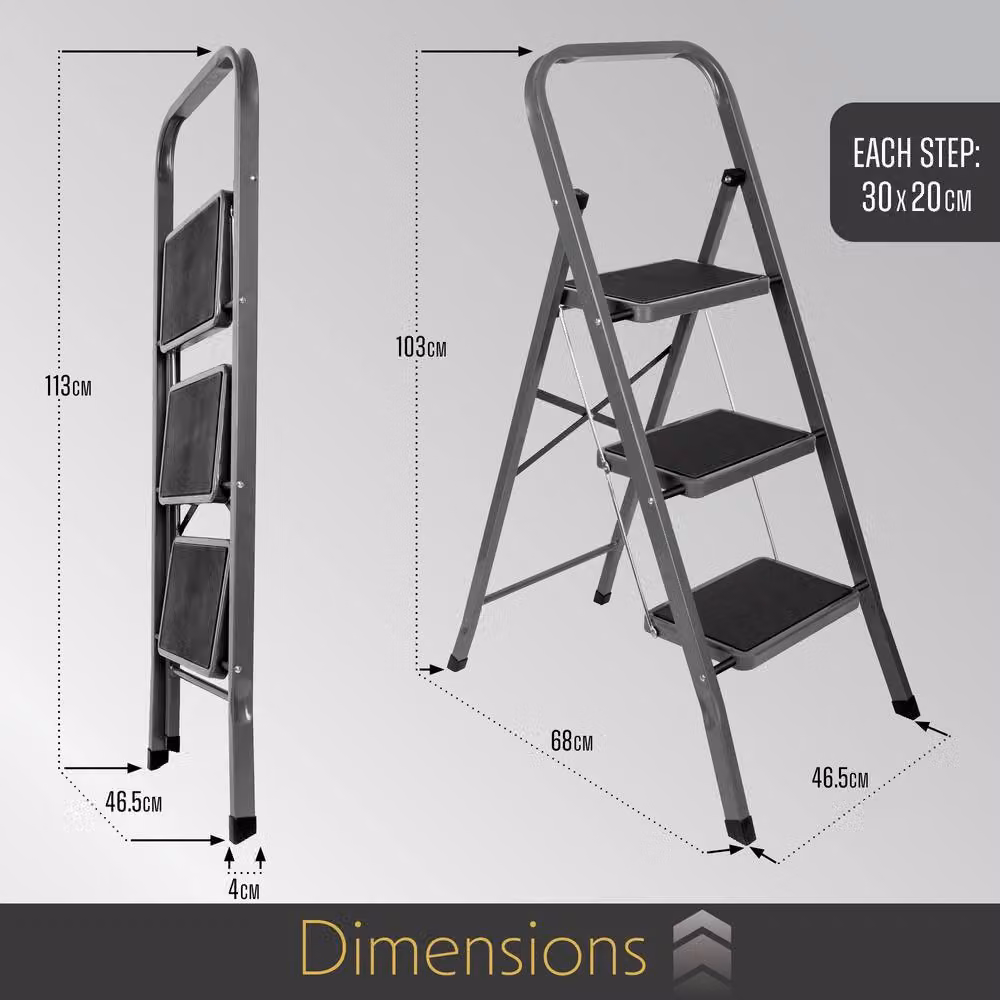Futura 3 Step Heavy-Duty Steel Folding Step Ladder in Grey – 6
