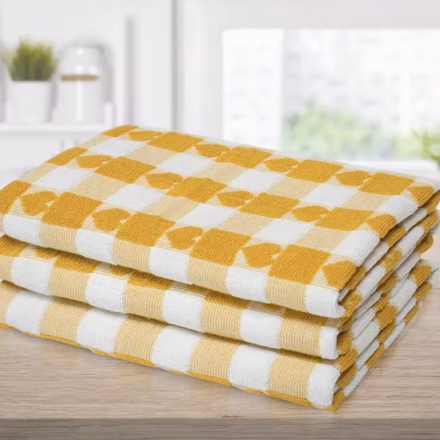 Kitchen Trends Pack of 3 Highly Absorbent Yellow Striped Jacquard Cotton Tea Towels