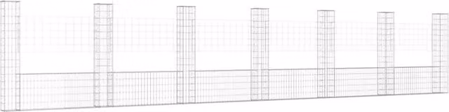 Berkfield Home U-shape Metal Gabion Basket with 7 Posts in Silver, W/D/H: 740 x 20 x 150 cm