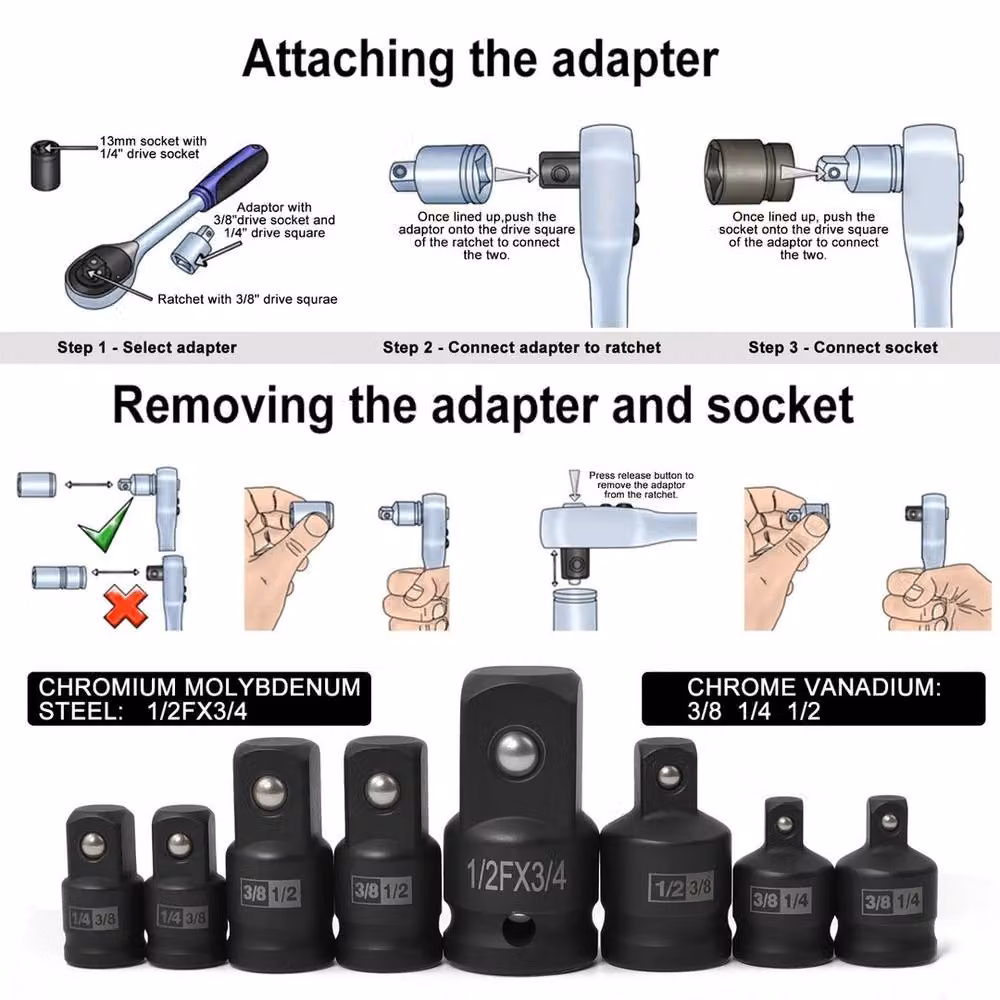 SPETLEK 8 Piece Impact Socket Adapter and Reducer Set in Black – 5