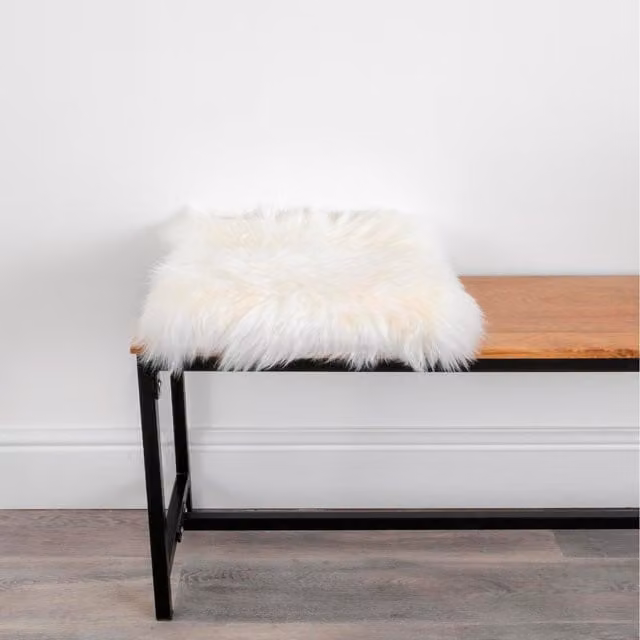 Native Natural Square Lambskin Sheepskin Chair Pad in White