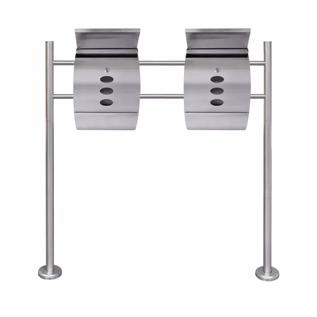 Berkfield Home Double Mailbox on Stand in Silver Stainless Steel – 1