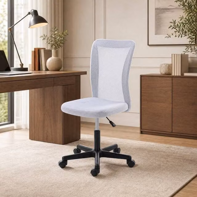 STILVORA Armless Office Task Chair in White with Adjustable Height and 360 Degree Swivel – 1
