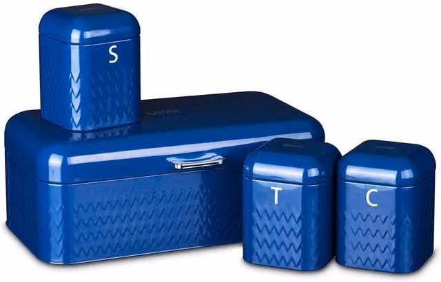 FLAVORA 4pc Airtight Metal Storage Canister Set in Blue