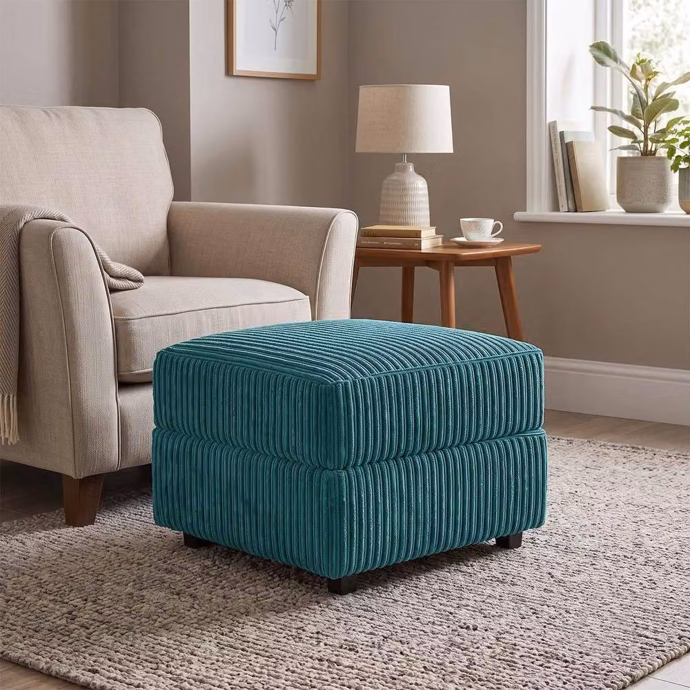 Furnishings For Less UK Luxor Petrol Teal Cord Pouffe Footstool – 2