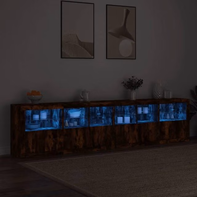 Berkfield Home Modern Sideboard with Integrated LED Lights in Smoked Oak Brown, W: 283 cm, D: 37 cm, H: 67 cm