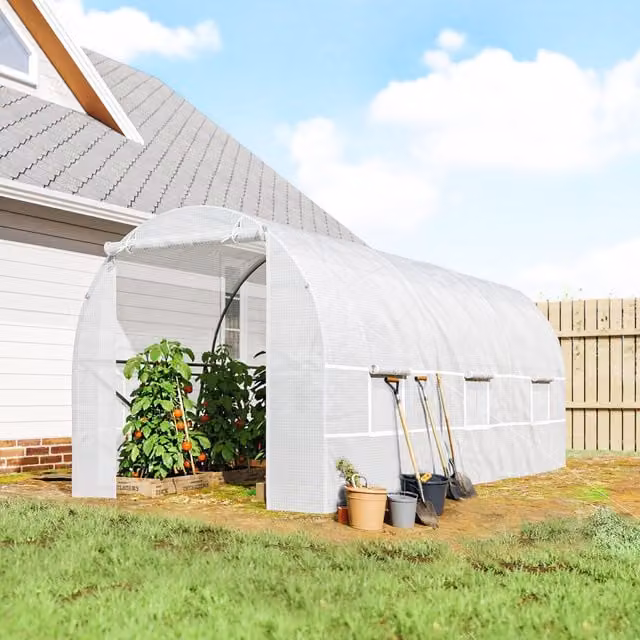 OUTSUNNY Metal Frame Walk-in Garden Greenhouse Poly Tunnel in White, W/D/H: 200 x 200 x 200 cm