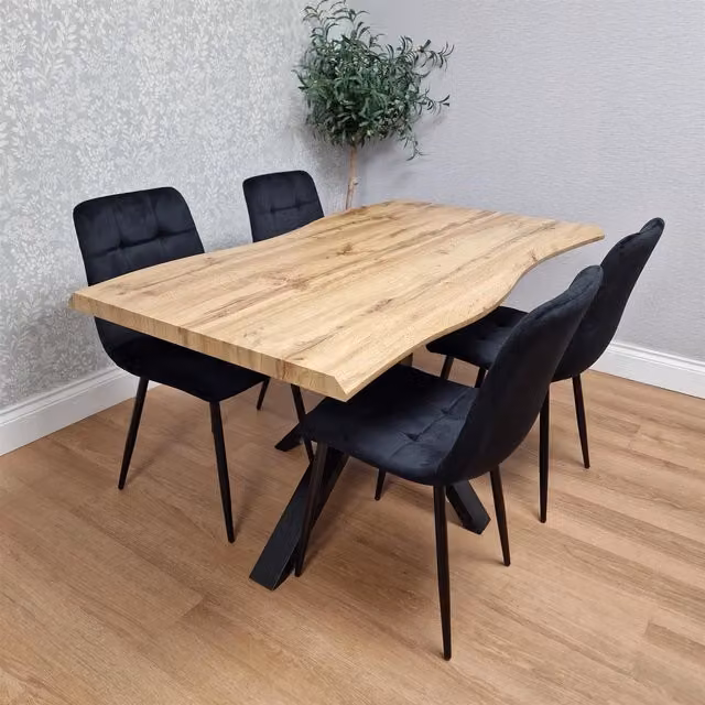 KOSY KOALA Brown Wooden Rectangular Dining Table with 4 Black Velvet Chairs – 1