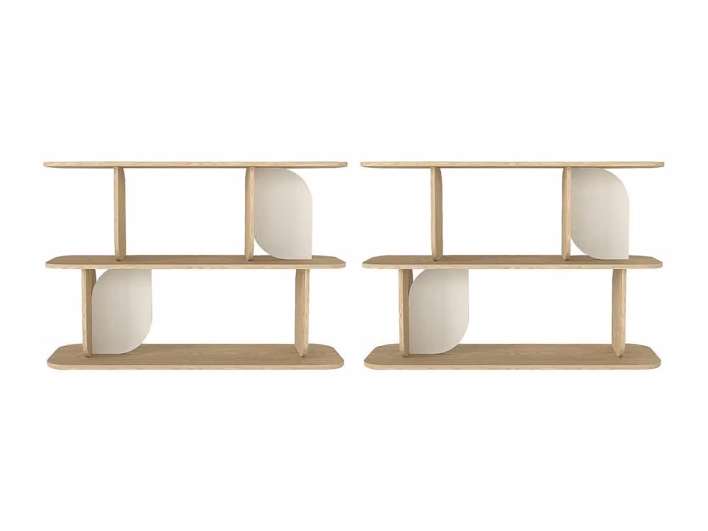 Vente-unique Set of 2 Oak Wood Shelving Units with 2 Shelves in Sand and Beige – 2