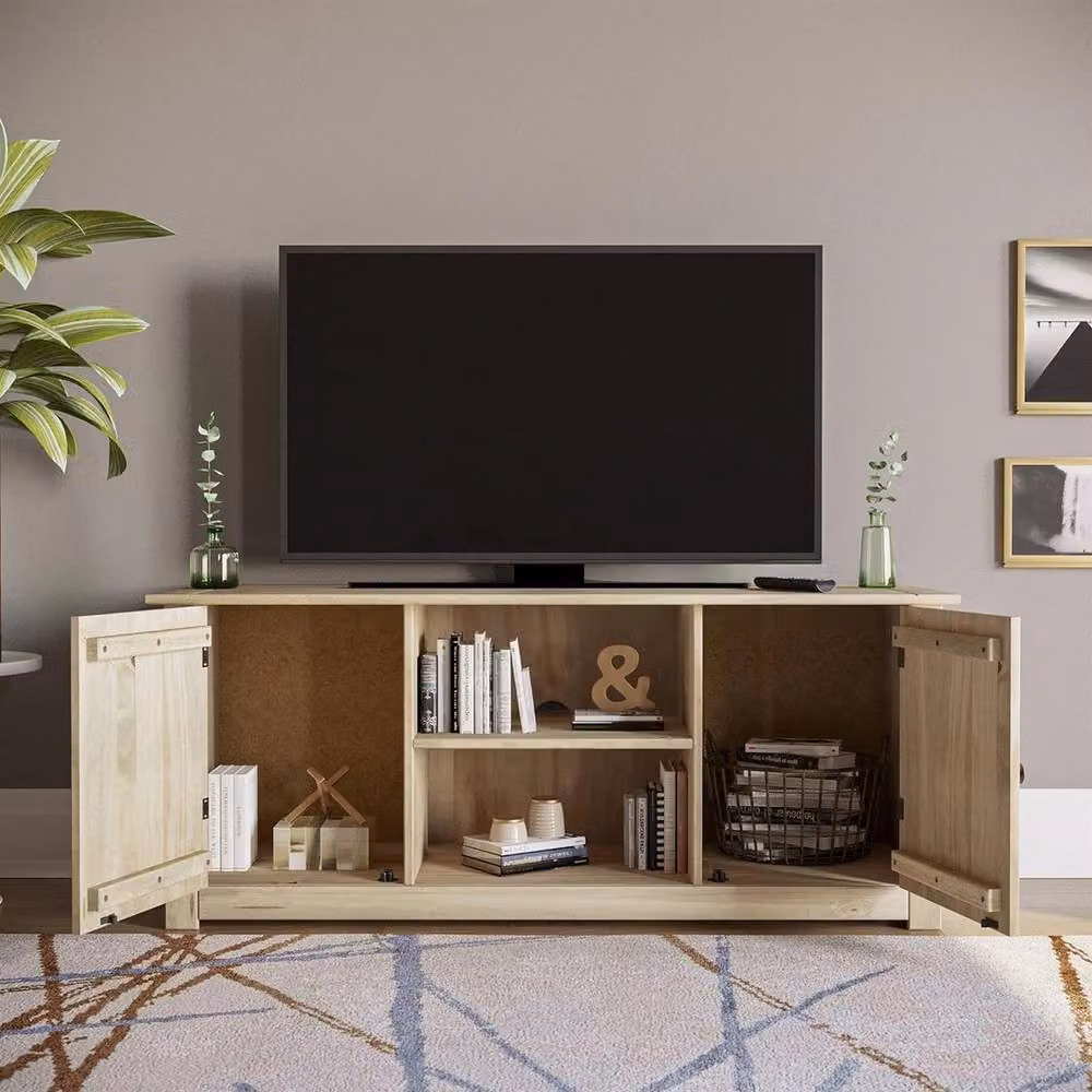 Havendro Rustic Natural Oak and Waxed Pine Flat Screen TV Unit with 2 Doors and 1 Shelf – 4