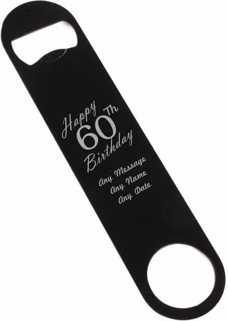 Uniqueful Personalised Happy 60th Birthday Black Stainless Steel Bar Blade Bottle Opener