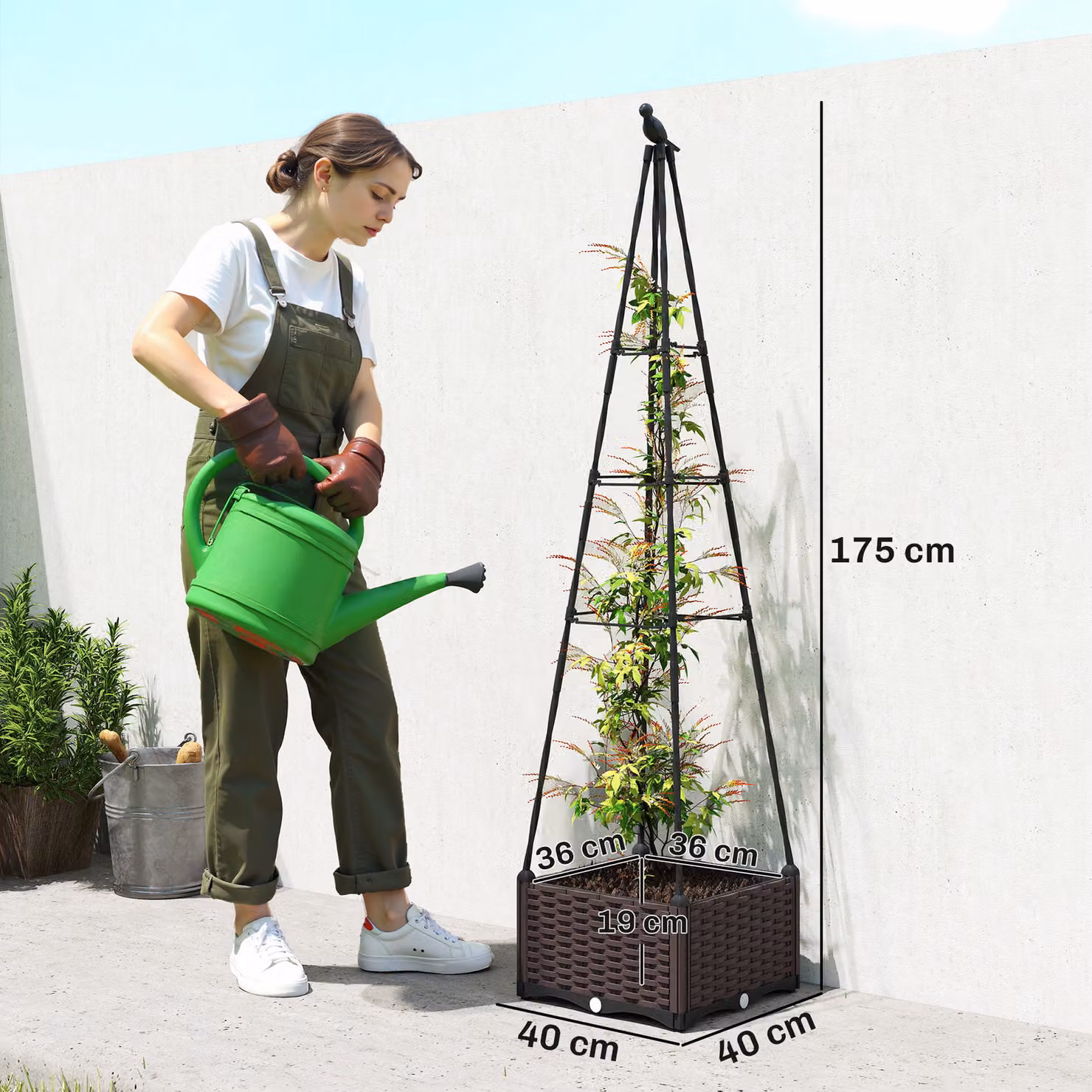 Outsunny Brown Raised Garden Bed Planter Box with Trellis, Self-Watering and Drainage Holes, W/D/H: 175 x 40 x 40 cm – 3