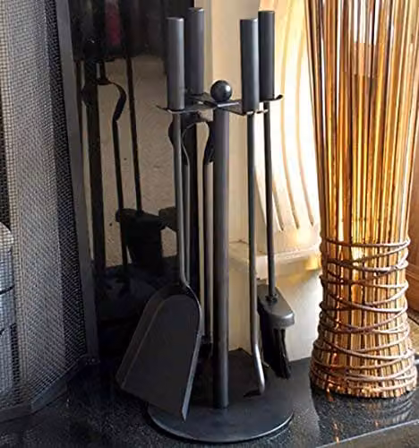 HomeZone Fireplace Companion Set in Black with Poker, Tongs, Shovel and Brush – 2