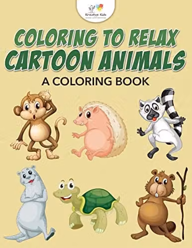 Kreative Kids Colouring to Relax: Cartoon Animals Colouring Book, Multicolour, W: 21.59 cm, H: 27.94 cm, D: 0.61 cm