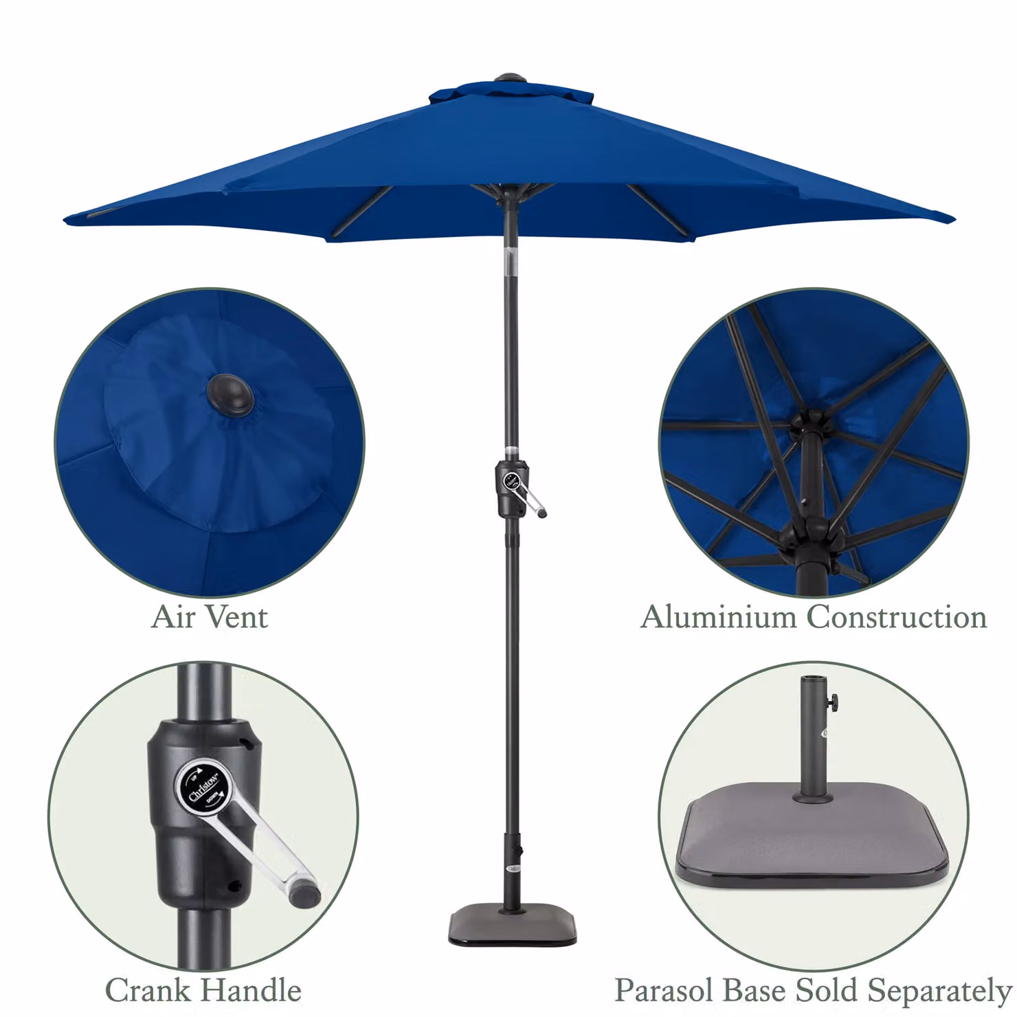 Christow Tilting Garden Parasol with Aluminium Pole and UPF 50+ Polyester Canopy, Blue, Diameter: 240 cm – 4