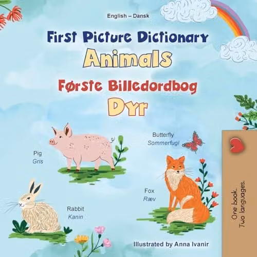 Kidkiddos Books First Picture Dictionary Animals English Danish Bilingual Childrens Book Multicolour W: 21.59 cm, H: 21.59 cm
