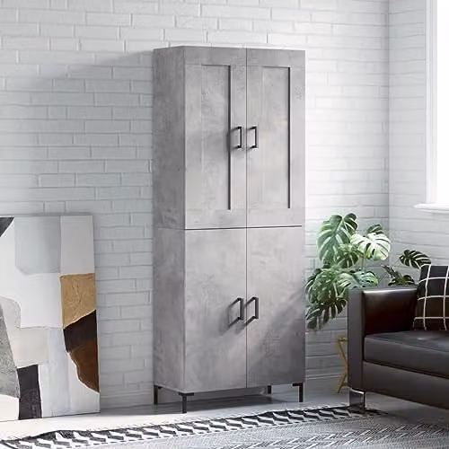 vidaXL Modern Highboard in Concrete Grey with Hinged Doors and Internal Shelves, W/D/H: 69.5 x 34 x 180 cm – 2