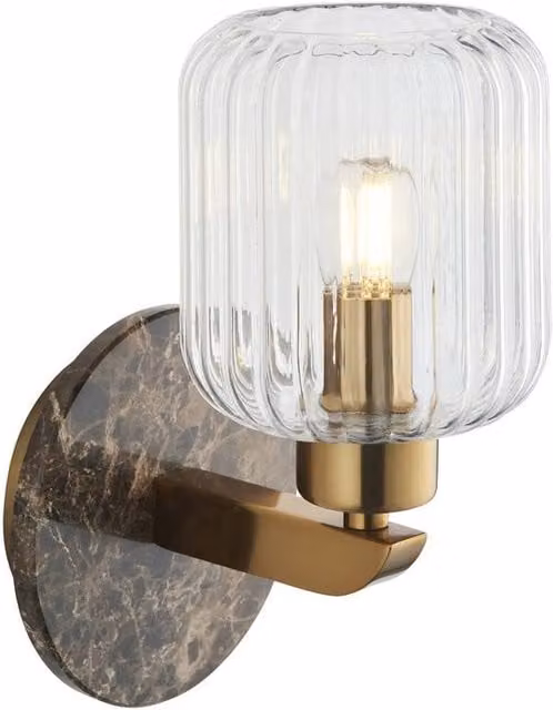 Netlighting Travi Vintage Ribbed Wall Lamp in Brown and Gold Brass with Transparent Glass and E14 Socket – 1